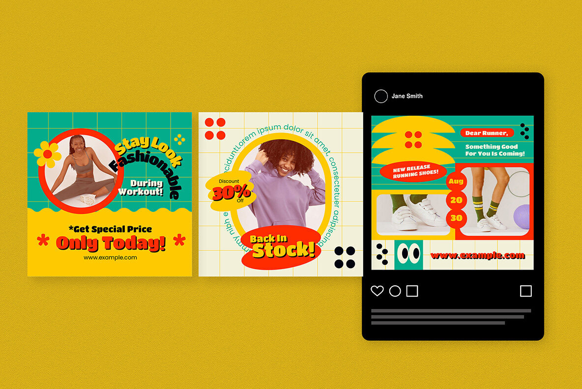 Green Flat Design Sportwear Instagram Pack 4