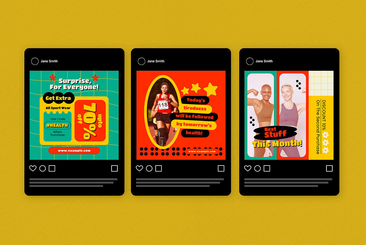 Green Flat Design Sportwear Instagram Pack 5