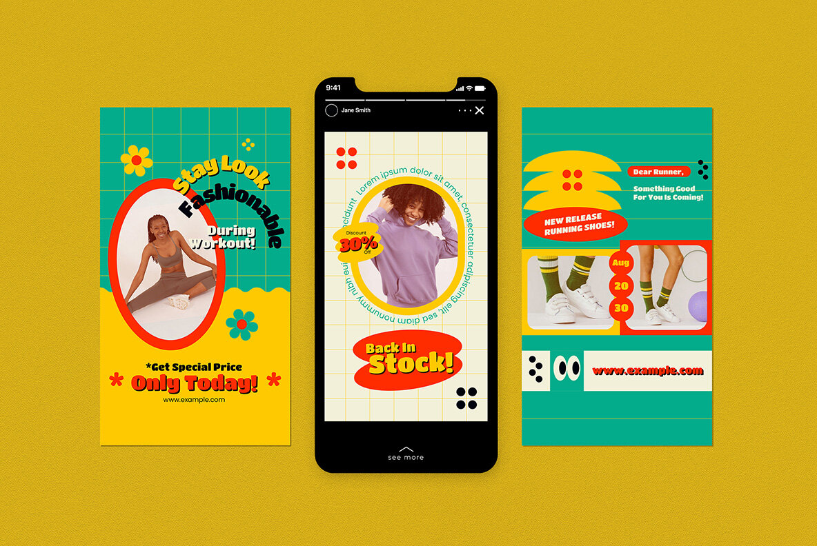 Green Flat Design Sportwear Instagram Pack 6