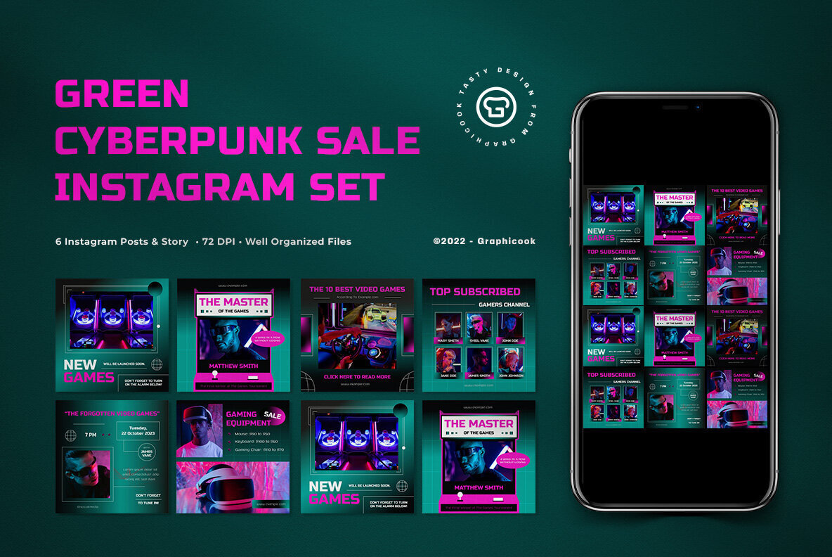 Green Cyberpunk Video Games Sale Instagram Pack 1