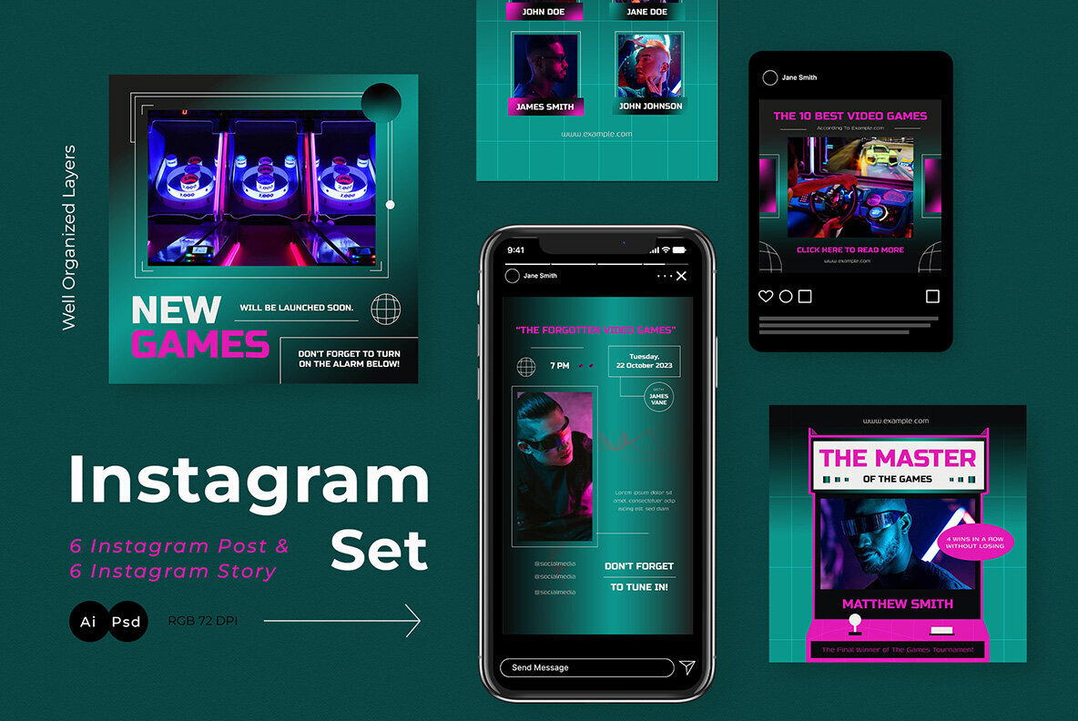 Green Cyberpunk Video Games Sale Instagram Pack 2