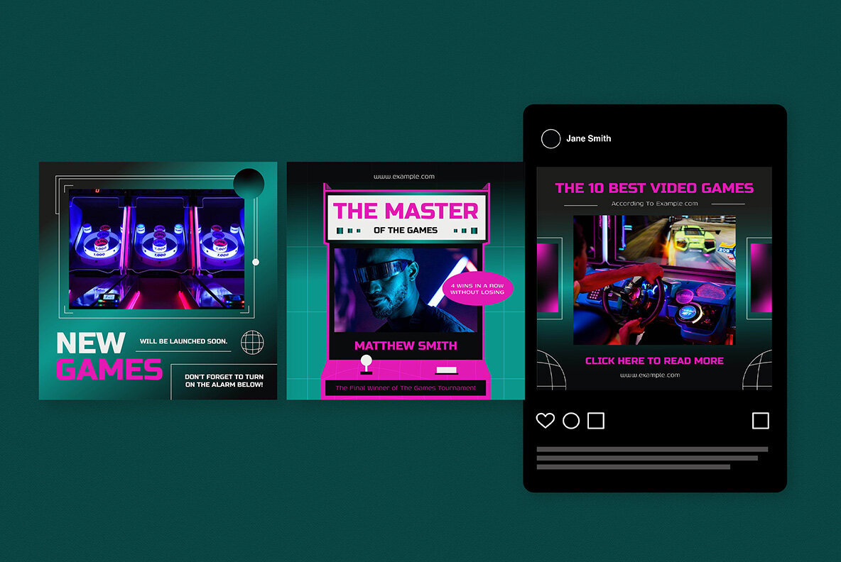 Green Cyberpunk Video Games Sale Instagram Pack 4