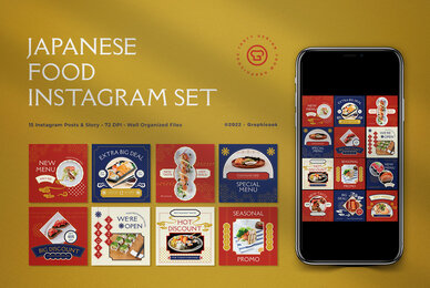 Red Flat Design Japanese Food Instagram Pack