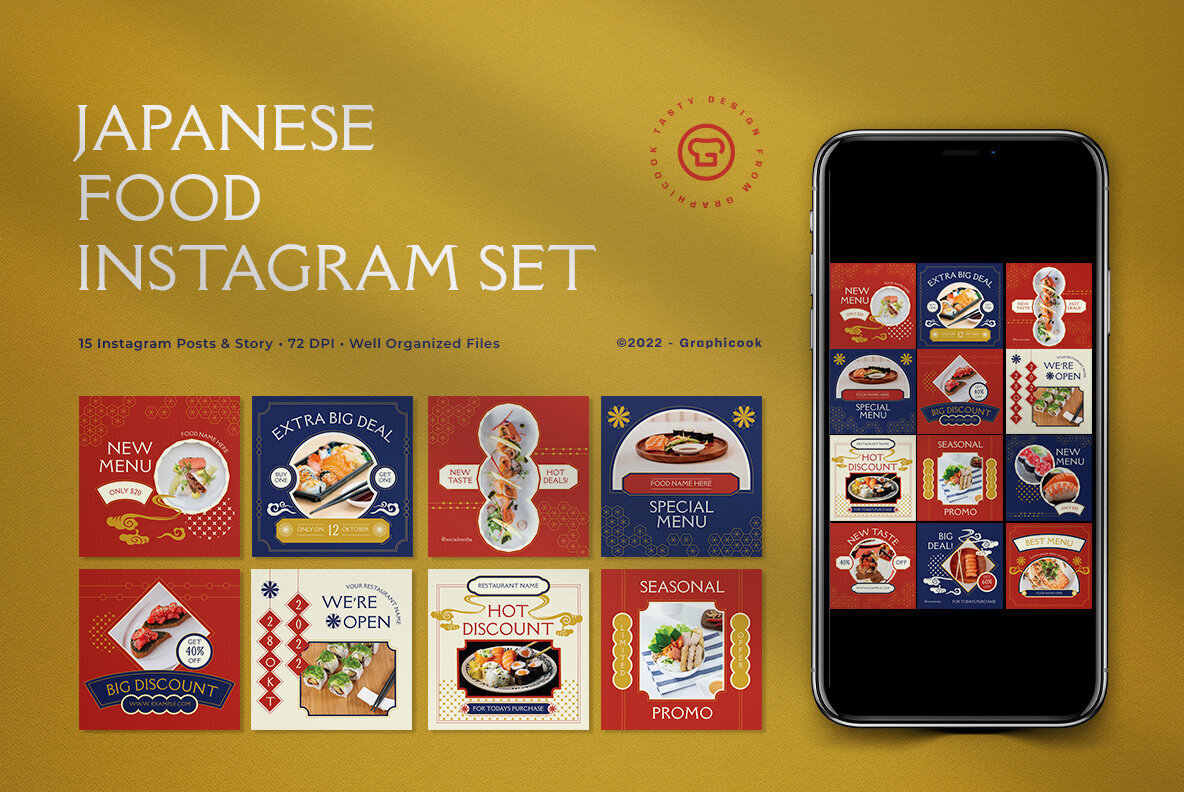Red Flat Design Japanese Food Instagram Pack 1