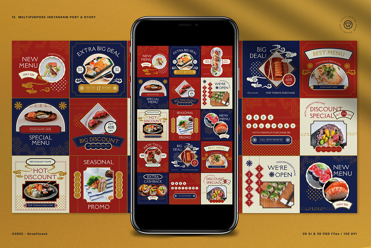 Red Flat Design Japanese Food Instagram Pack 2