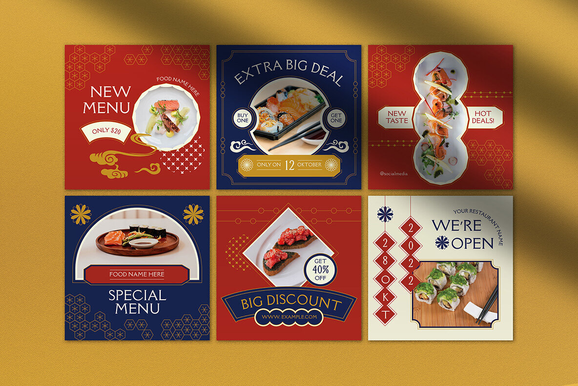 Red Flat Design Japanese Food Instagram Pack 3