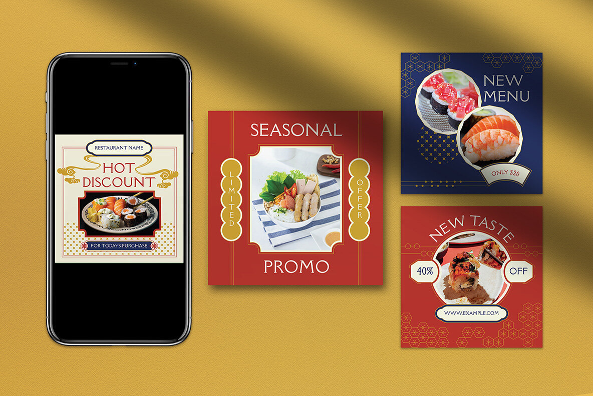 Red Flat Design Japanese Food Instagram Pack 4