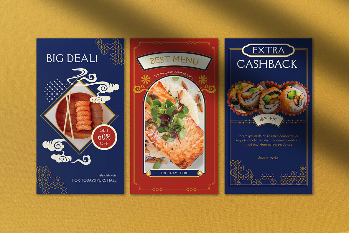 Red Flat Design Japanese Food Instagram Pack 5