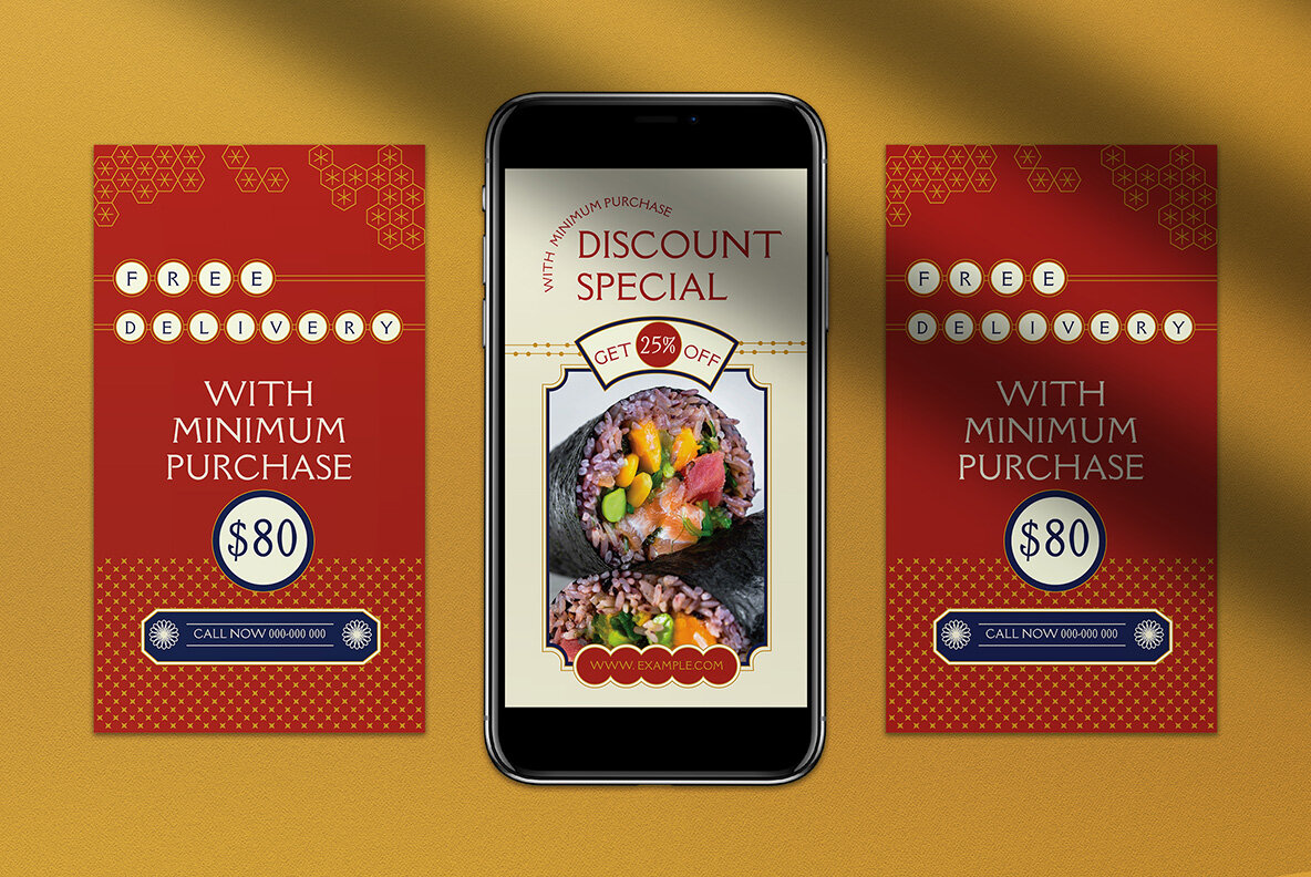 Red Flat Design Japanese Food Instagram Pack 6