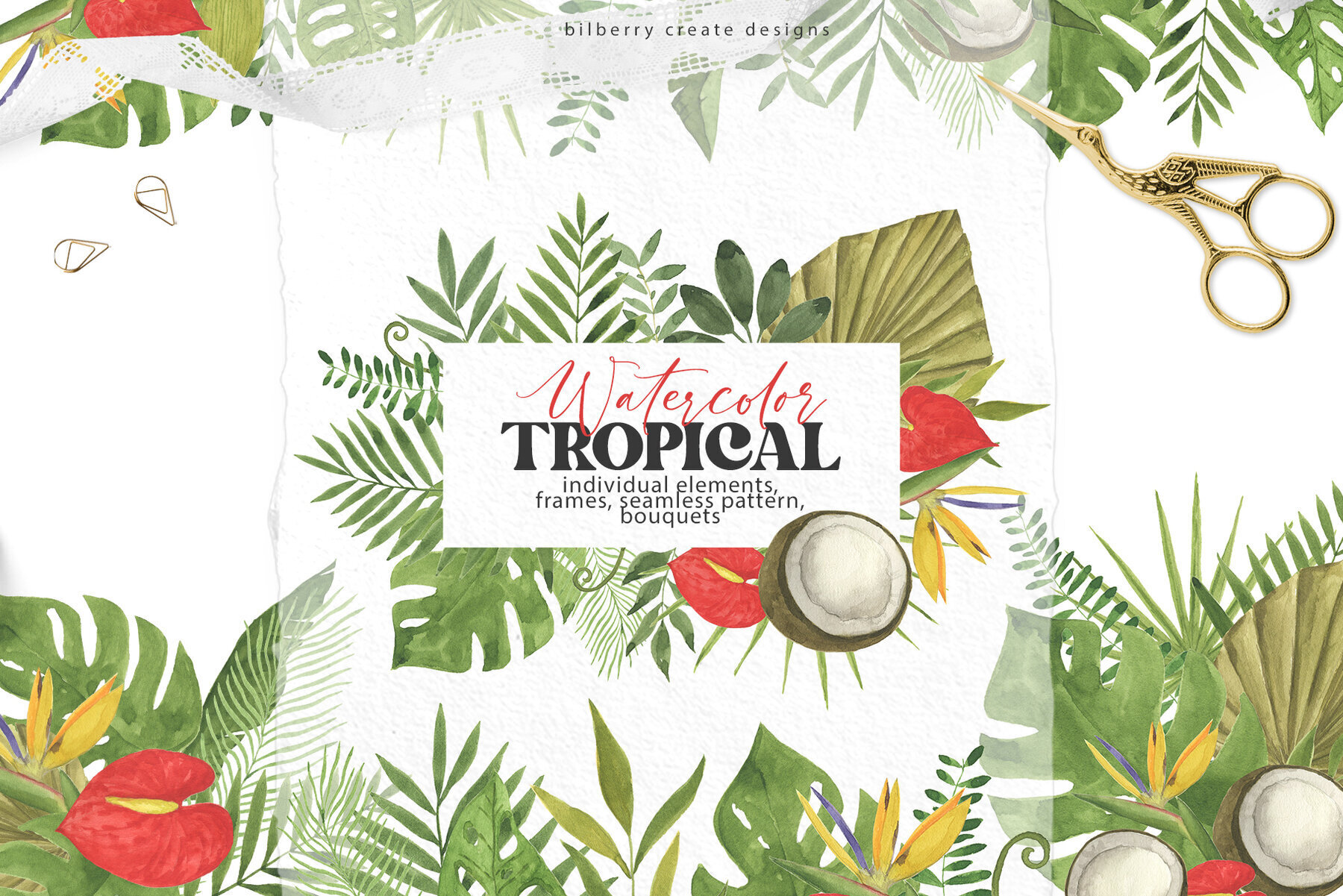 Watercolor Tropical Art Set Graphics YouWorkForThem