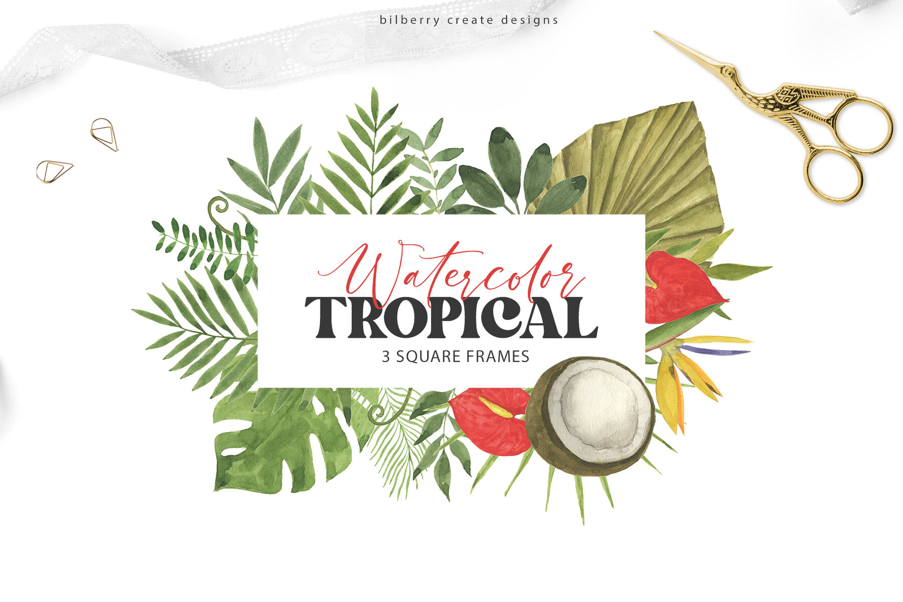 Watercolor Tropical Art Set 8