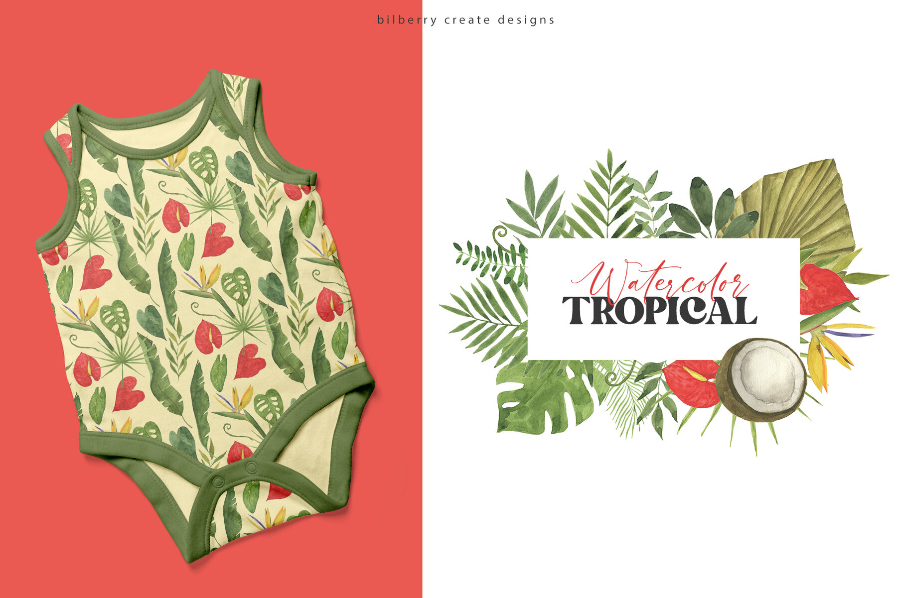 Watercolor Tropical Art Set 13