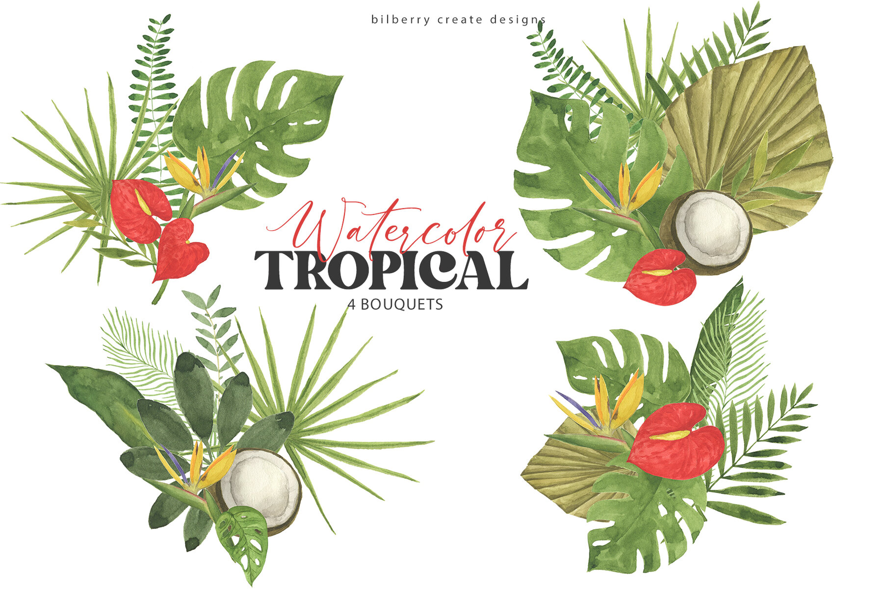 Watercolor Tropical Art Set 15