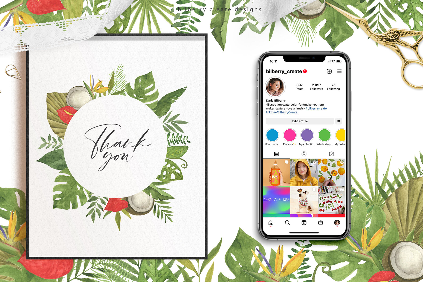 Watercolor Tropical Art Set Graphics YouWorkForThem