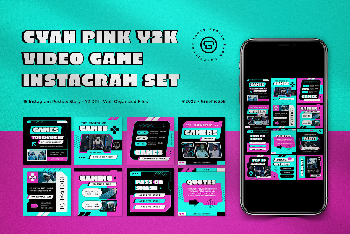 Cyan Pink Y2K Video Game Instagram Pack 1