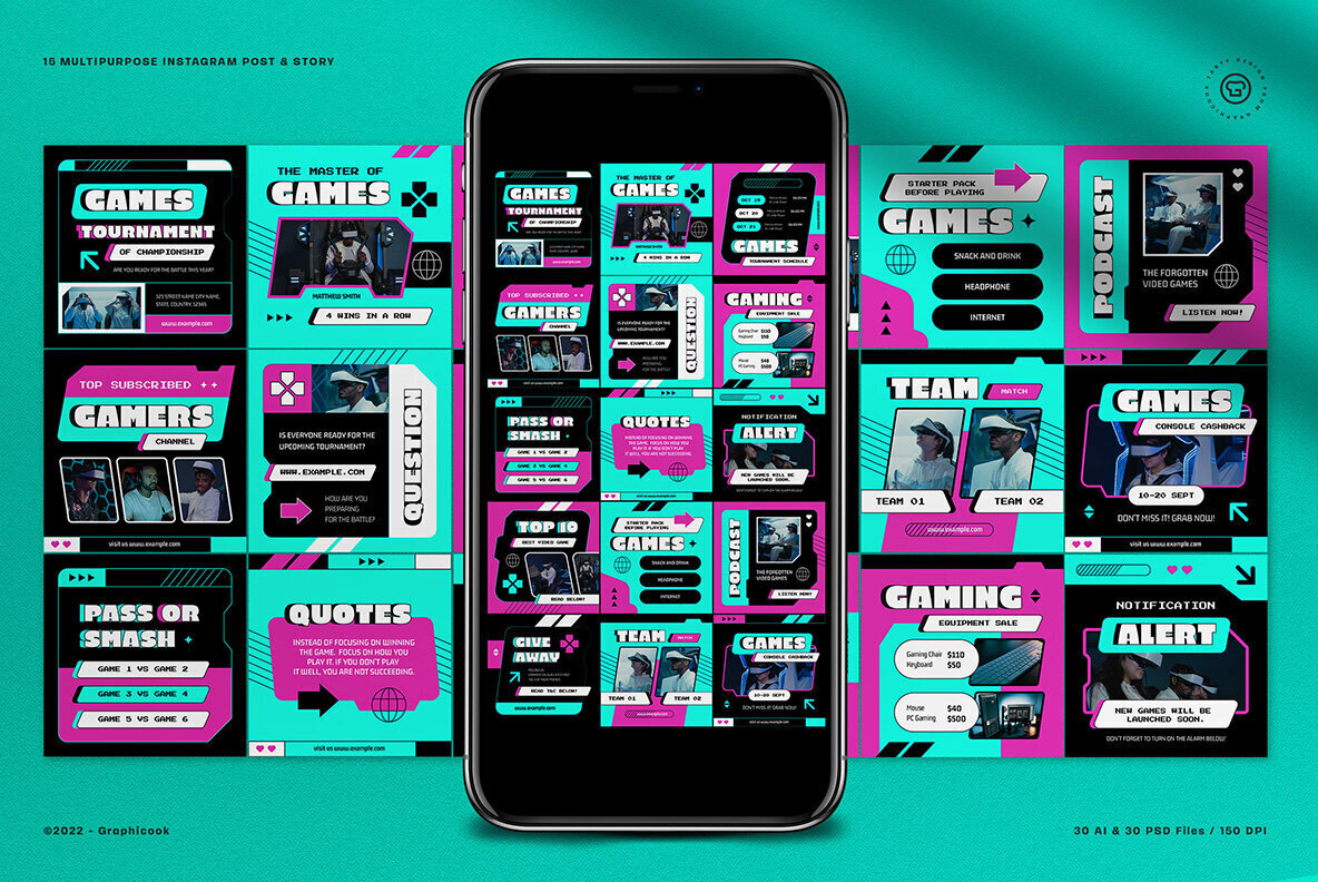 Cyan Pink Y2K Video Game Instagram Pack 2