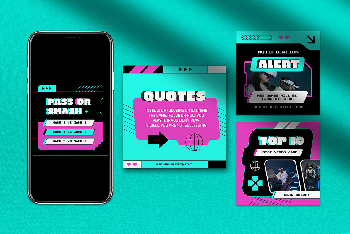 Cyan Pink Y2K Video Game Instagram Pack 4