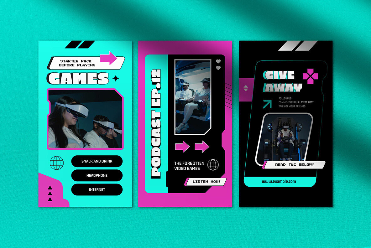 Cyan Pink Y2K Video Game Instagram Pack 5