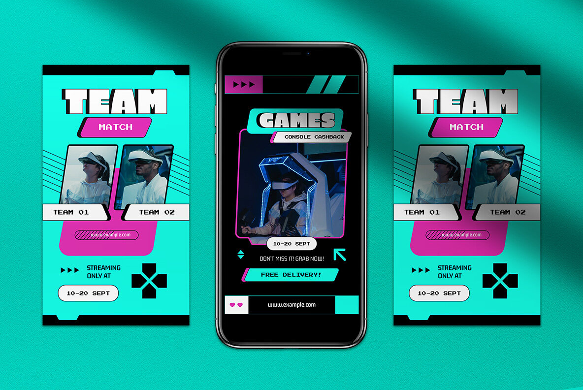 Cyan Pink Y2K Video Game Instagram Pack 6