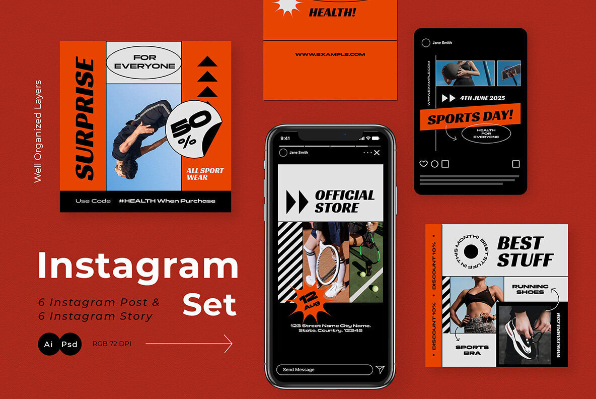 Orange Modern Sportwear Instagram Pack 2