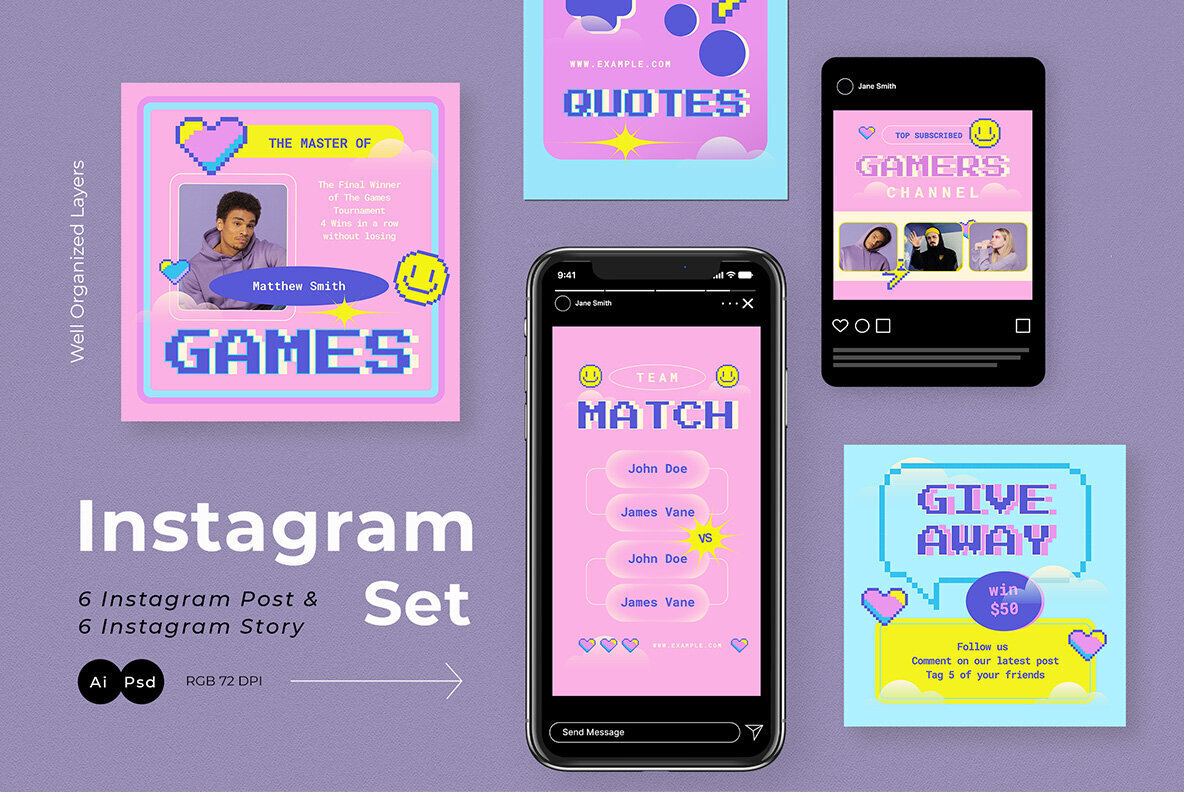 Pink Retro Video Game Instagram Pack 2