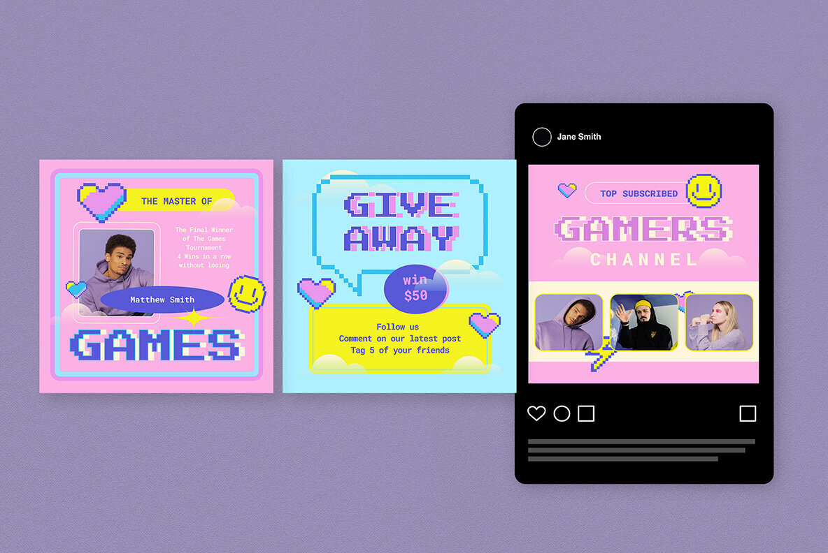 Pink Retro Video Game Instagram Pack 4