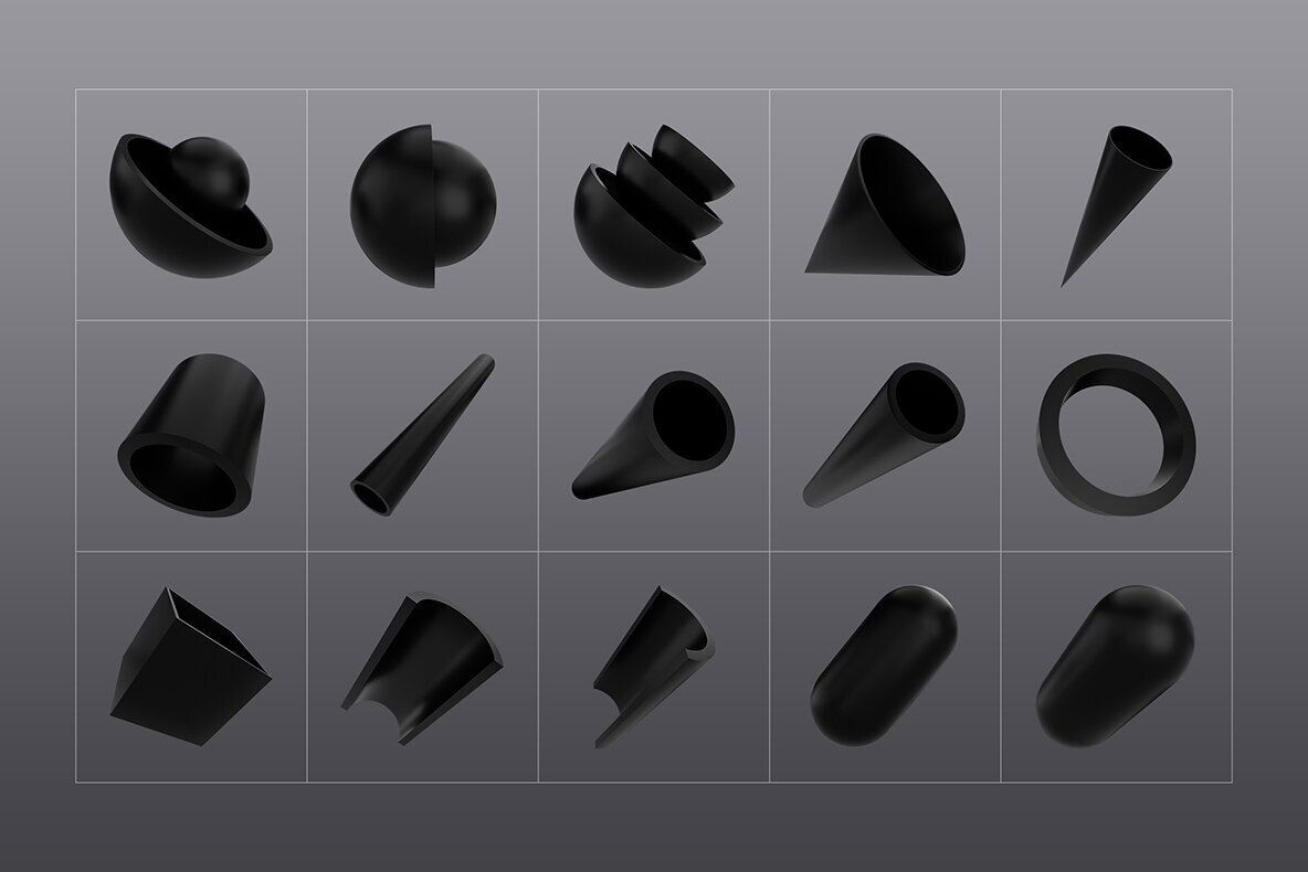 3D Black Shapes Collection 3
