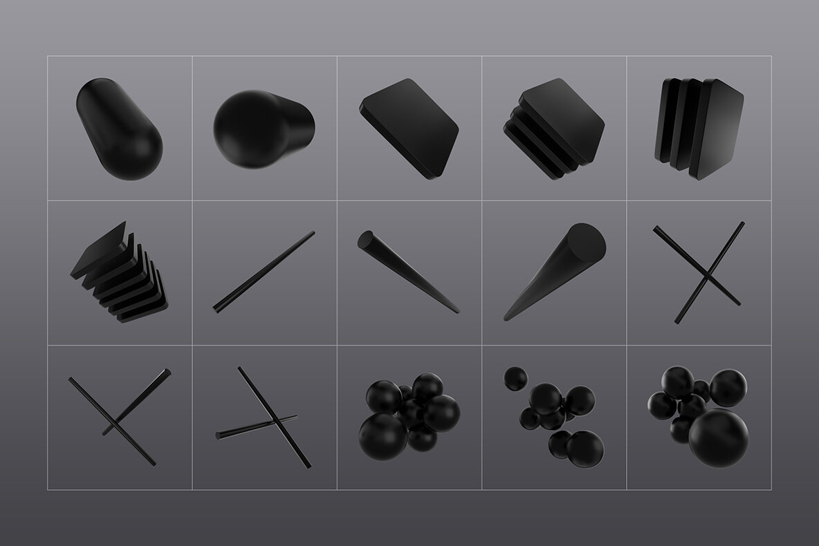 3D Black Shapes Collection 4