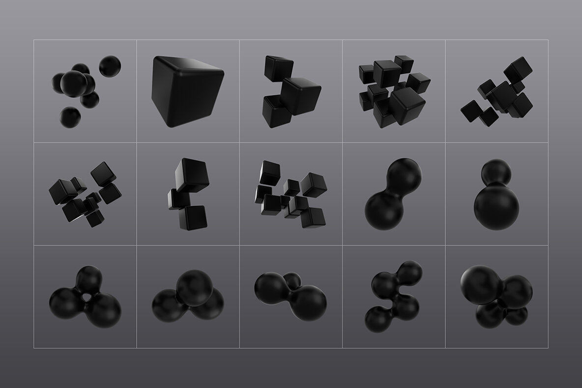 3D Black Shapes Collection 6