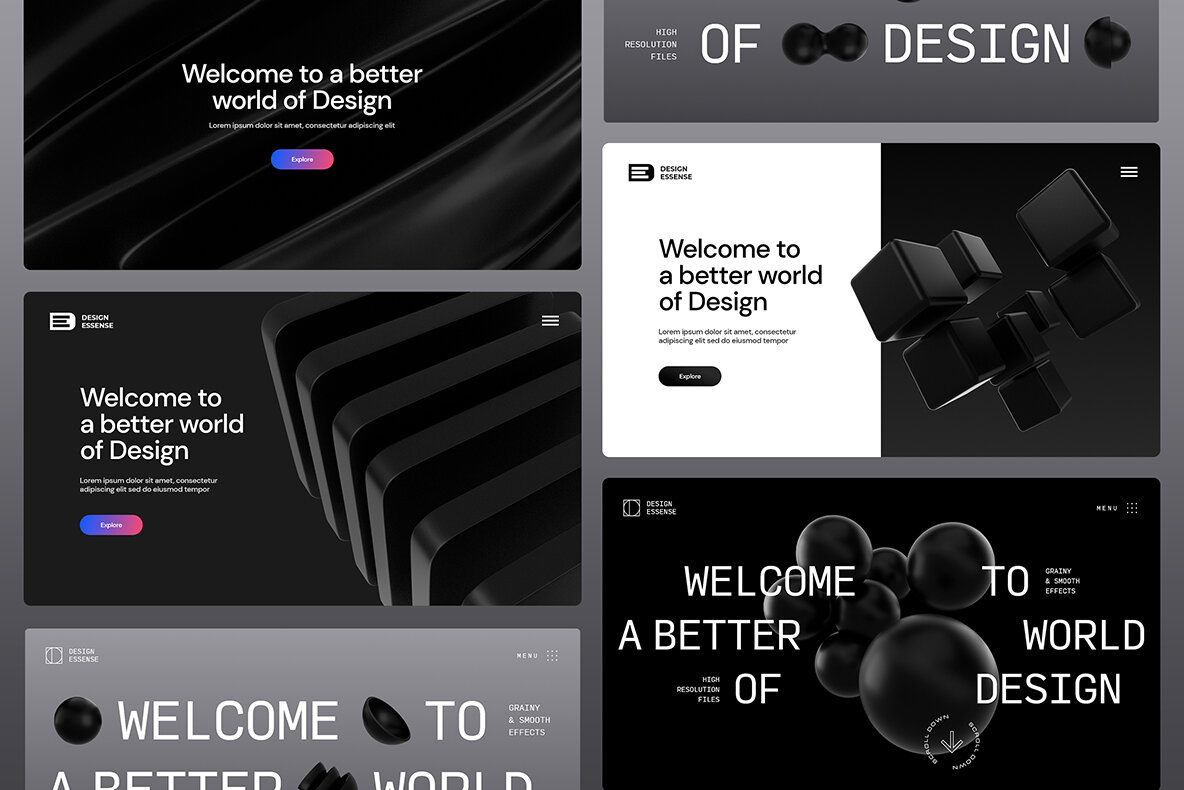 3D Black Shapes Collection 8