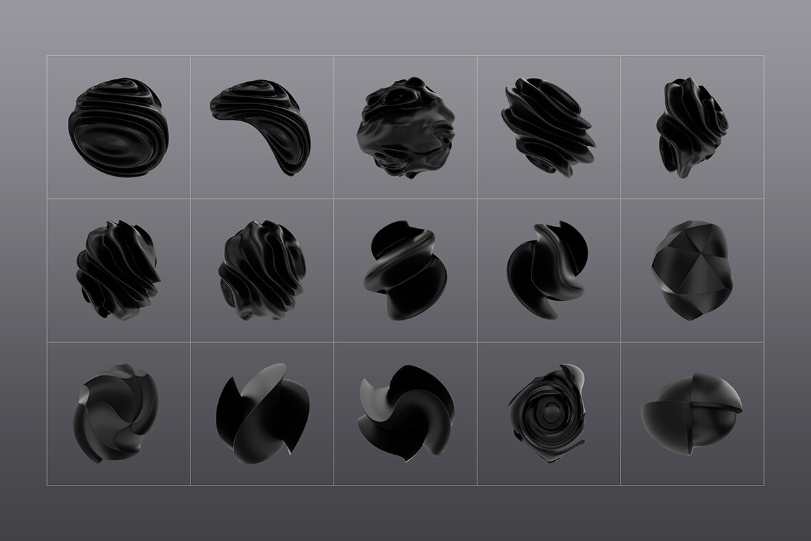 3D Black Shapes Collection 9