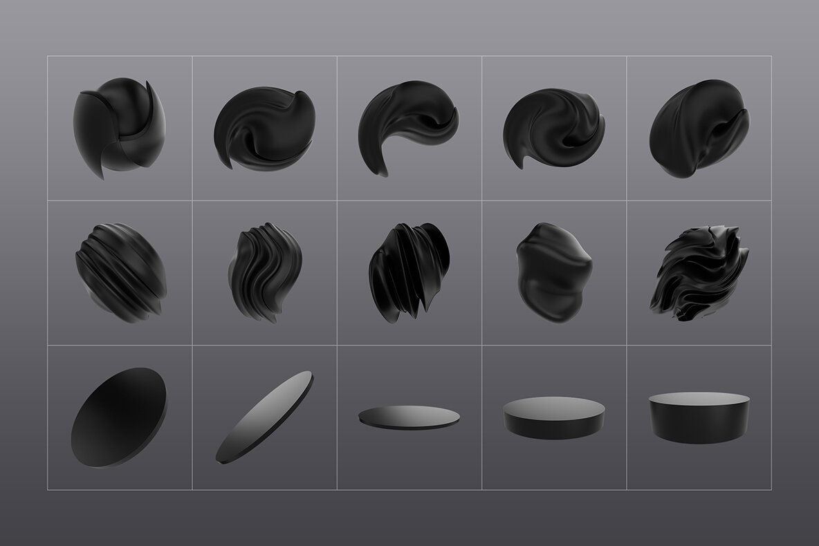 3D Black Shapes Collection 10