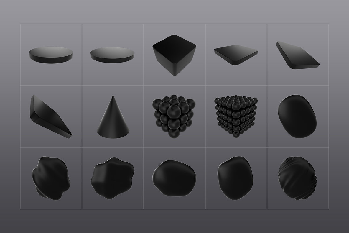 3D Black Shapes Collection 12