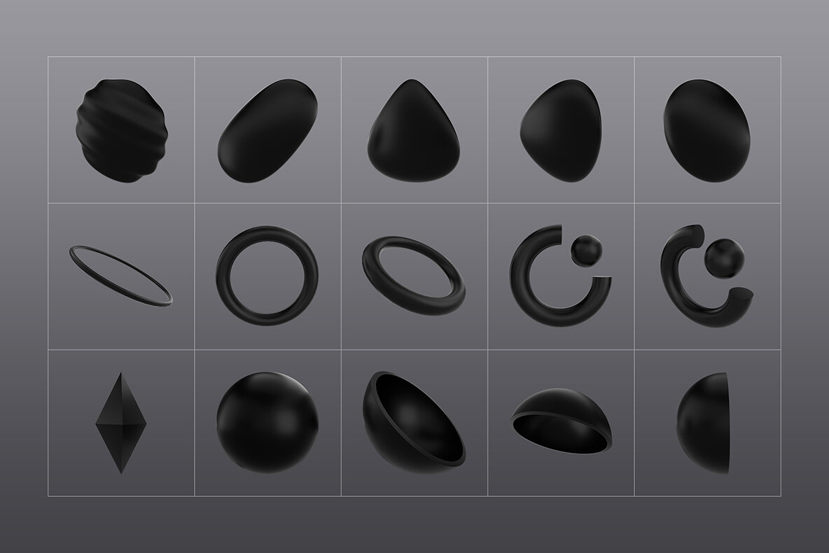 3D Black Shapes Collection 13