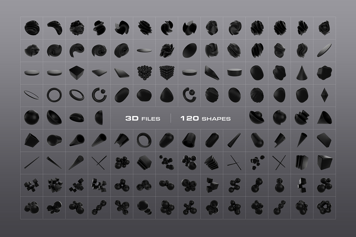 3D Black Shapes Collection 15