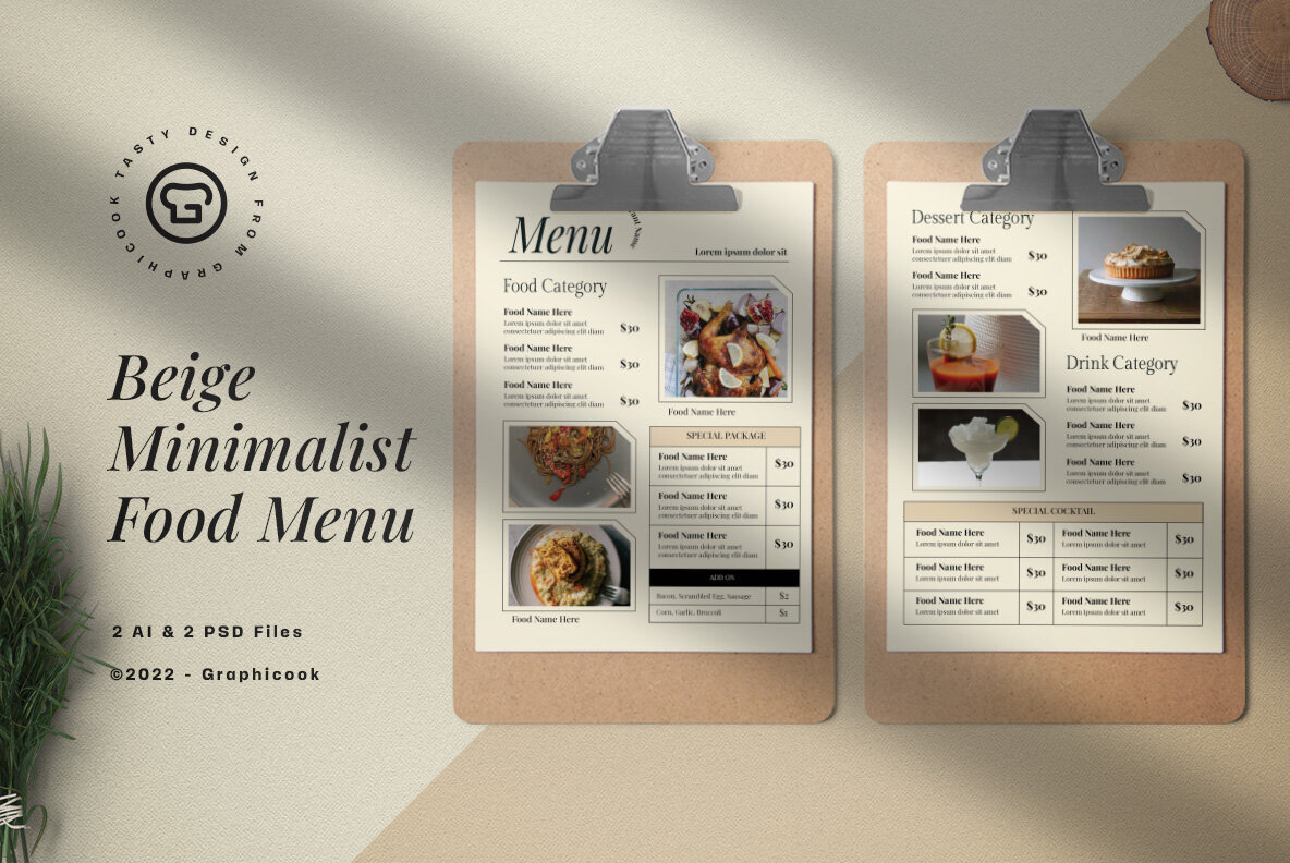 Beige Minimalist Food Menu 1