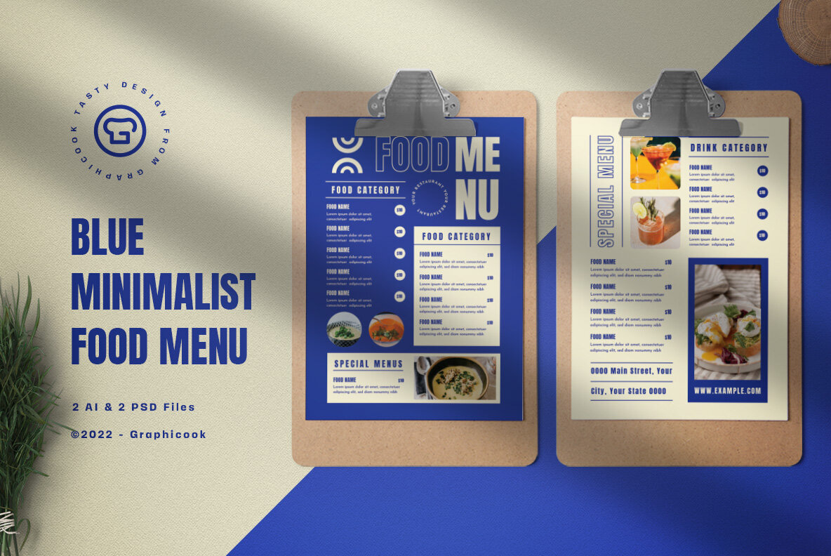 Blue Minimalist Food Menu 1