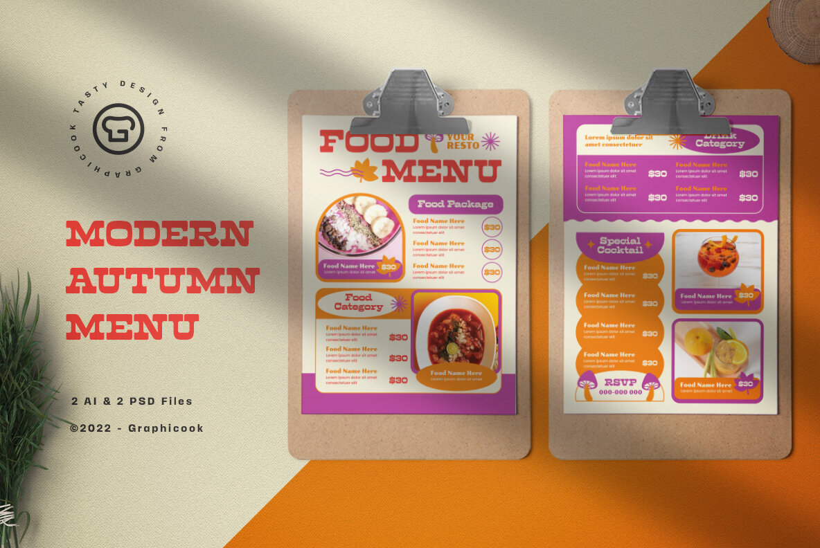 Orange Modern Food Menu 1