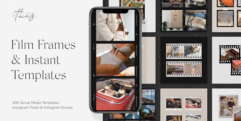 200 Film Frames   Instant Templates