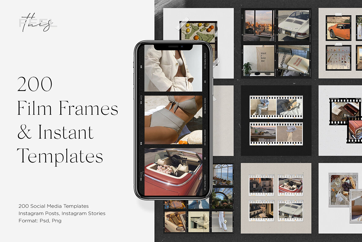 200 Film Frames   Instant Templates 1