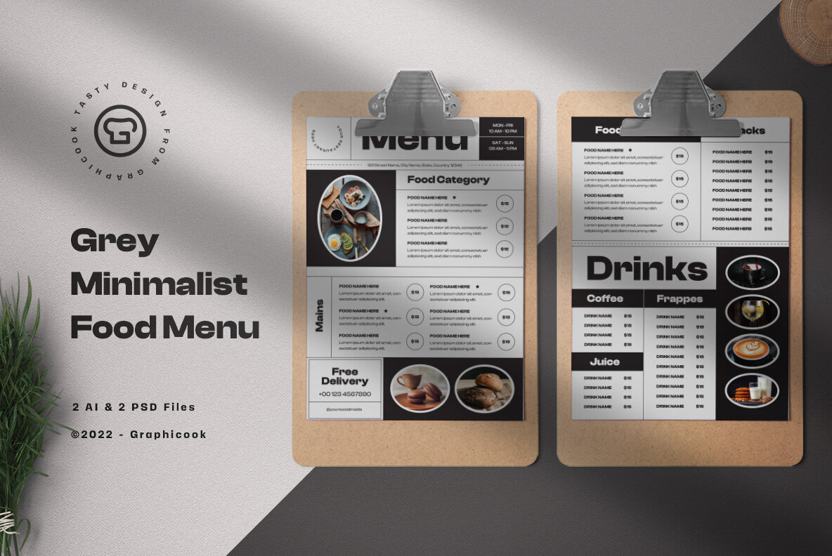 Grey Minimalist Restaurant Food Menu 1