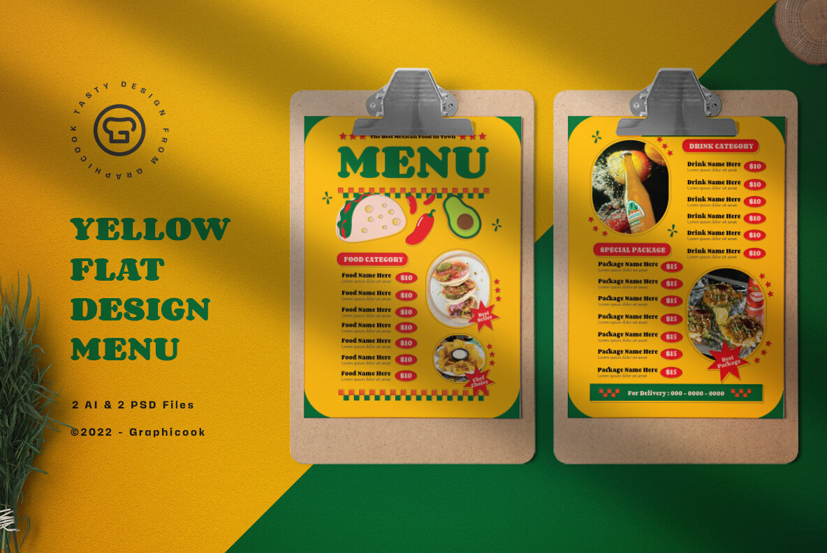 Yellow Flat Design Mexico Food Menu 1