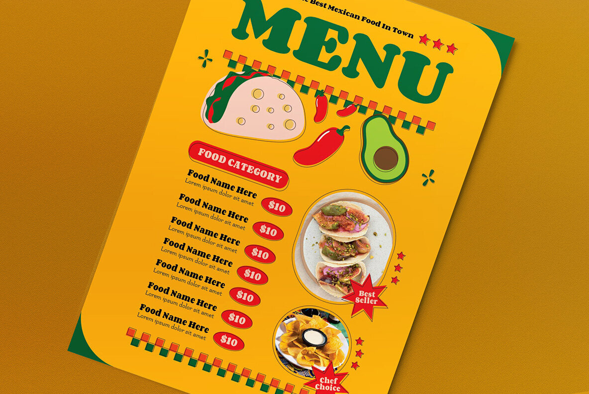 Yellow Flat Design Mexico Food Menu 3