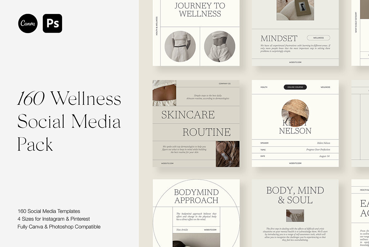 Wellness Instagram Social Media Pack Canva PS 1
