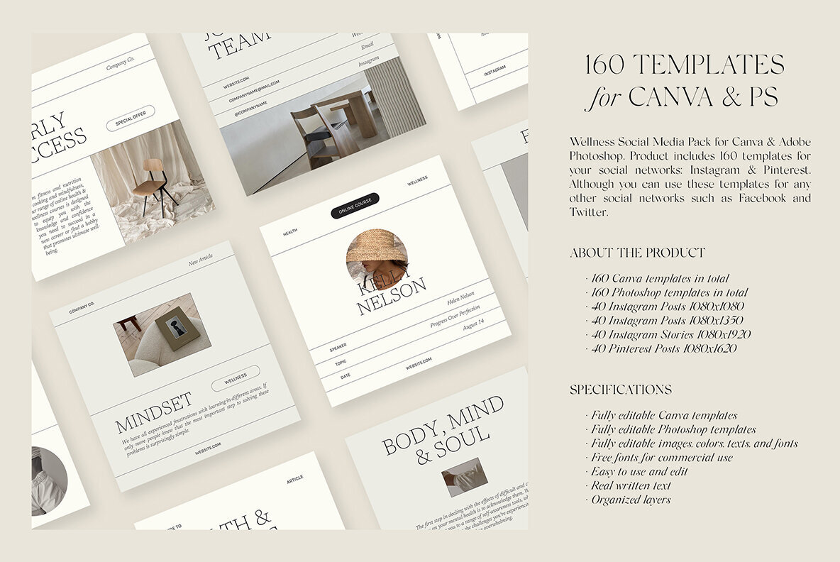 Wellness Instagram Social Media Pack Canva PS 2