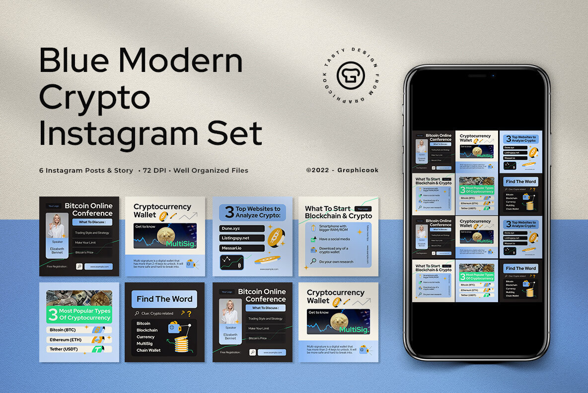 Blue Modern Crypto Instagram Pack 1
