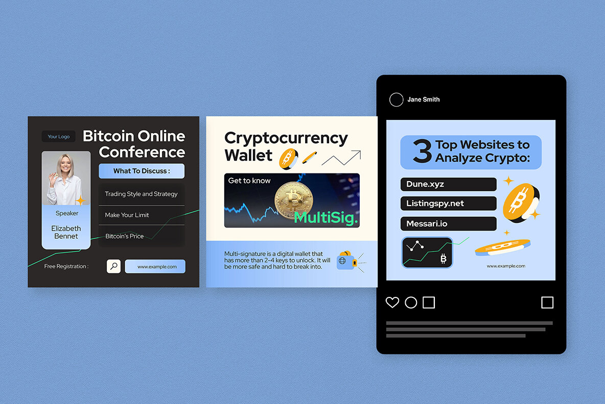 Blue Modern Crypto Instagram Pack 4