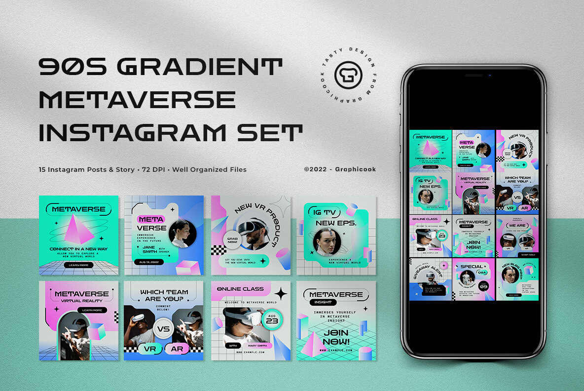 Green 90s Gradient Metaverse Instagram Pack 1