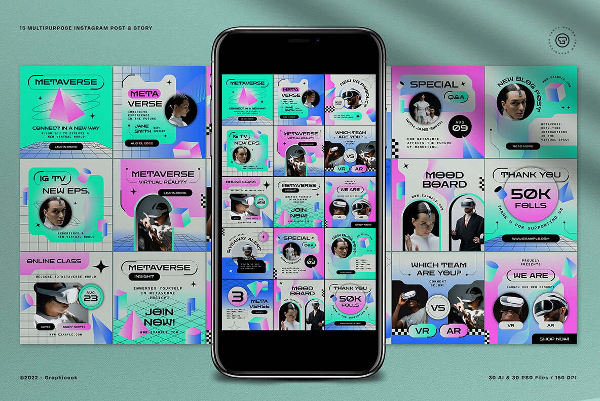 Green 90s Gradient Metaverse Instagram Pack 2