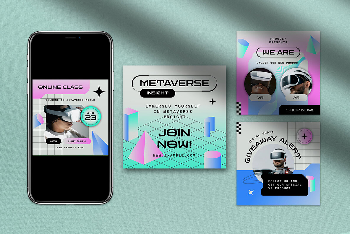 Green 90s Gradient Metaverse Instagram Pack 4